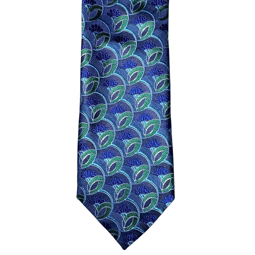 Ted Baker 100% Silk Tie High Sheen Geo Pattern Blue Green Made In Italy NWT